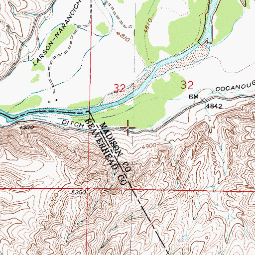 Topographic Map of Cocanougher Ditch, MT