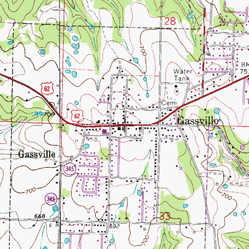 Topographic Map of Gassville, AR