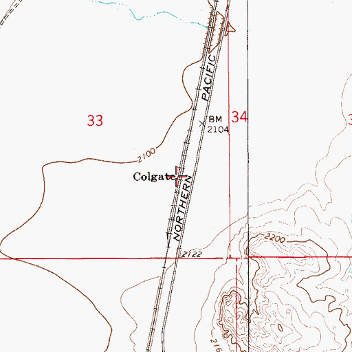 Topographic Map of Colgate, MT