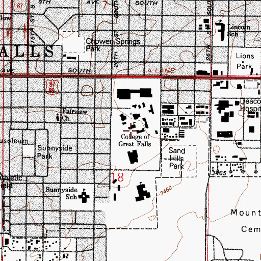 Topographic Map of University of Great Falls, MT