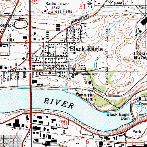 Topographic Map of Collins School (historical), MT