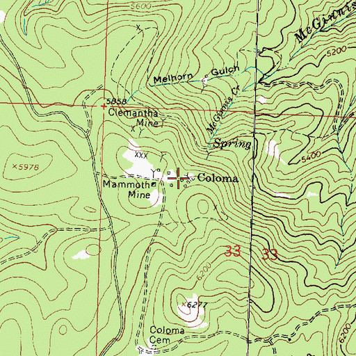 Topographic Map of Coloma, MT