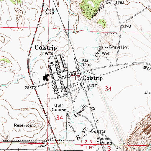 Topographic Map of Colstrip, MT