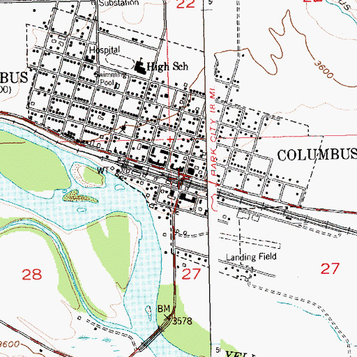 Topographic Map of Columbus, MT