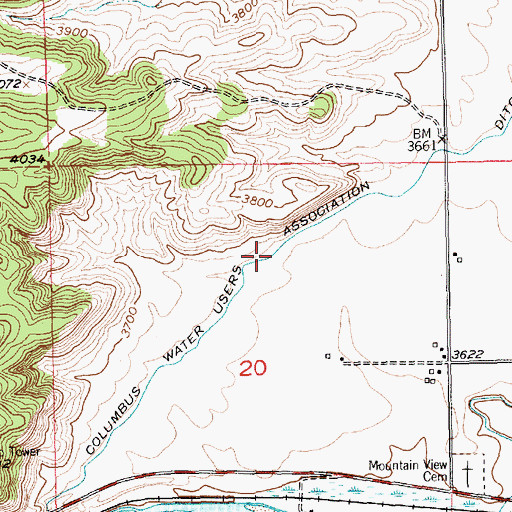 Topographic Map of Columbus Water Users Association Ditch, MT