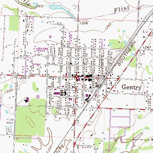Topographic Map of Gentry, AR