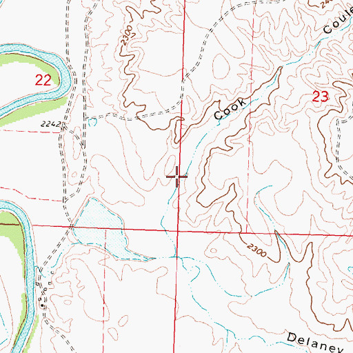 Topographic Map of Cook Coulee, MT