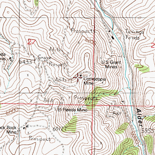 Topographic Map of Cornucopia Mine, MT