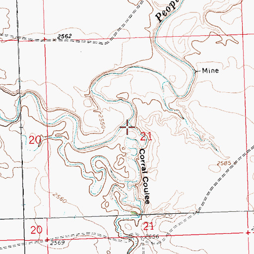 Topographic Map of Corral Coulee, MT