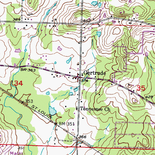 Topographic Map of Gertrude, AR