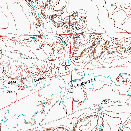 Topographic Map of Corral Coulee, MT