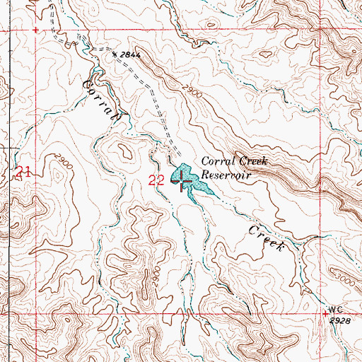 Topographic Map of Corral Creek Reservoir, MT
