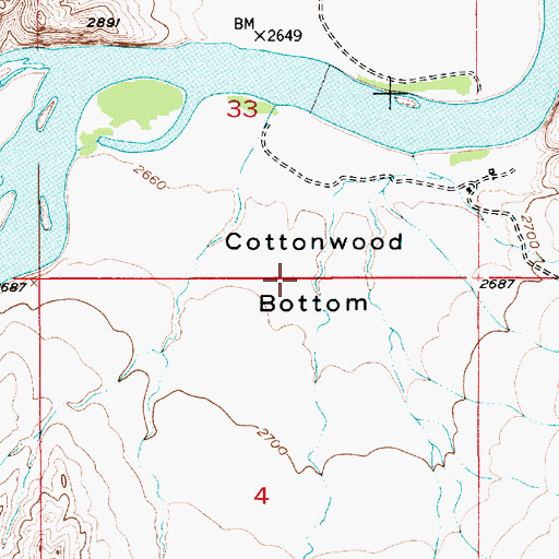 Topographic Map of Cottonwood Bottom, MT