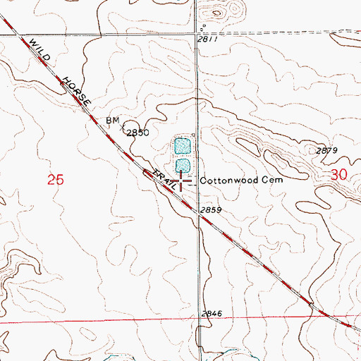 Topographic Map of Cottonwood Cemetery, MT