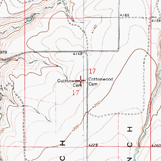 Topographic Map of Cottonwood Bench Cemetery, MT