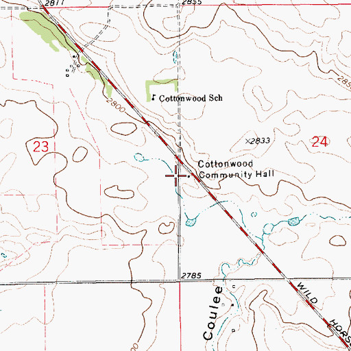 Topographic Map of Cottonwood Community Hall, MT