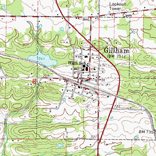 Topographic Map of Gillham, AR