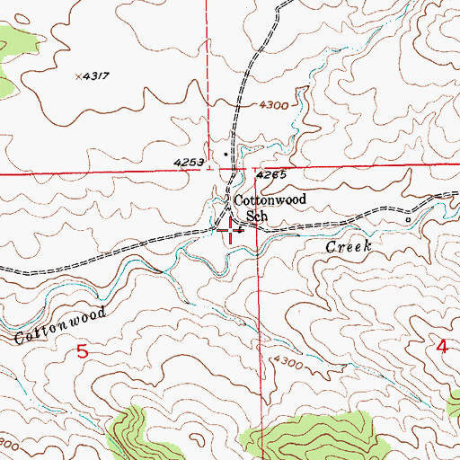 Topographic Map of Cottonwood School (historical), MT