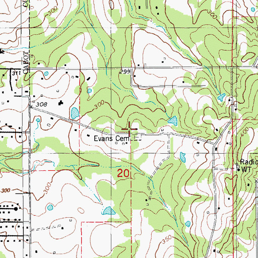 Topographic Map of Evans Cemetery, AR