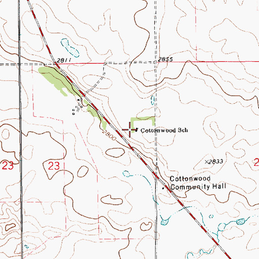 Topographic Map of Cottonwood School, MT