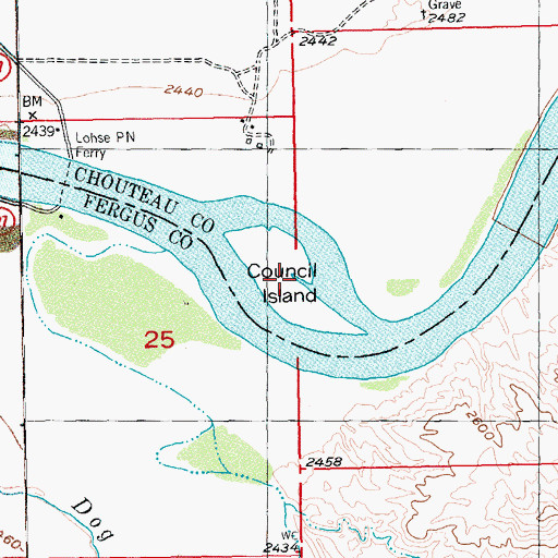 Topographic Map of Council Island, MT