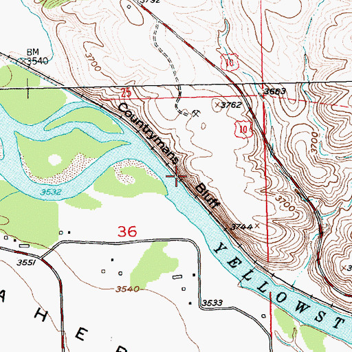 Topographic Map of Countrymans Bluff, MT