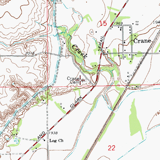 Topographic Map of Crane Cemetery, MT