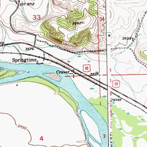 Topographic Map of Craver, MT