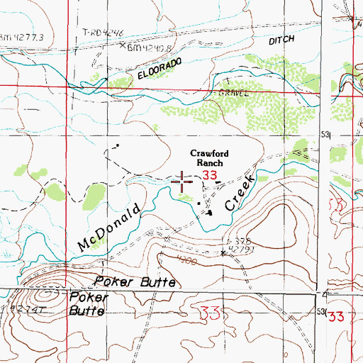 Topographic Map of Crawford Ranch, MT