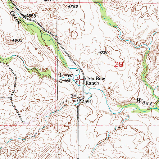 Topographic Map of Chris Boe Ranch, MT