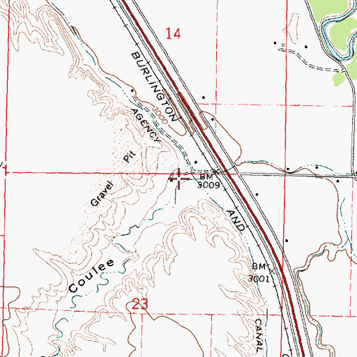 Topographic Map of Crooked Arm Coulee, MT