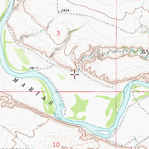 Topographic Map of Crooked Coulee, MT