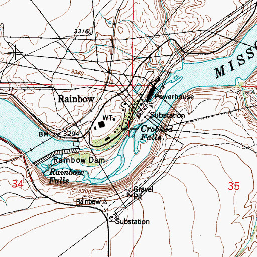 Topographic Map of Crooked Falls, MT