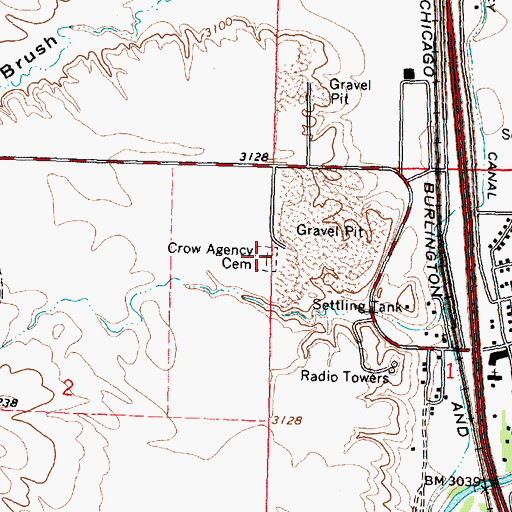 Topographic Map of Crow Agency Cemetery, MT