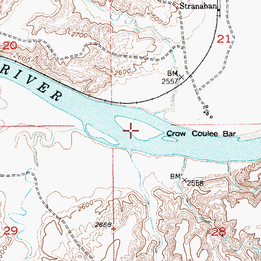 Topographic Map of Crow Coulee Bar, MT