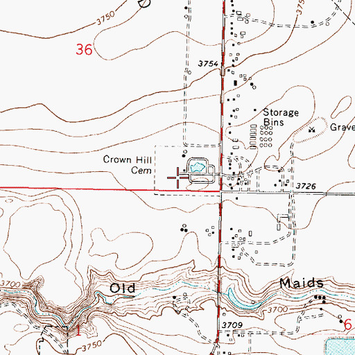 Topographic Map of Crown Hill Cemetery, MT