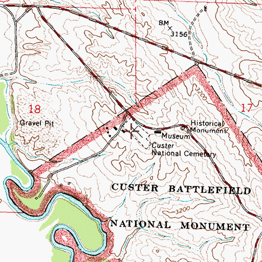 Topographic Map of Custer National Cemetery, MT