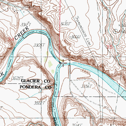 Topographic Map of Cut Bank Creek, MT
