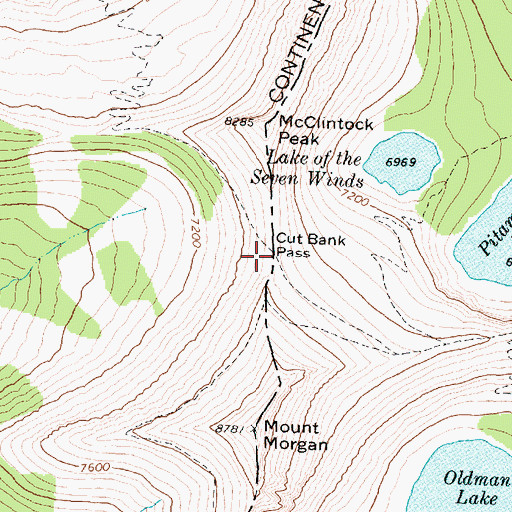Topographic Map of Cut Bank Pass, MT
