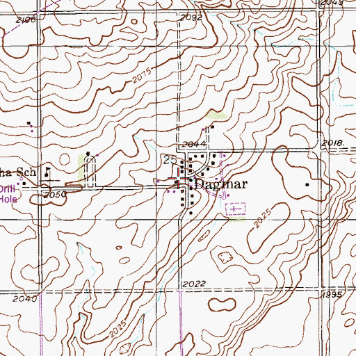 Topographic Map of Dagmar, MT