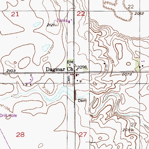 Topographic Map of Nathanael Lutheran Church, MT
