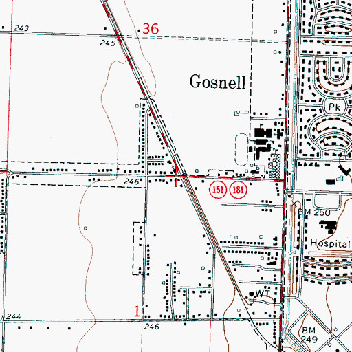 Topographic Map of Gosnell, AR