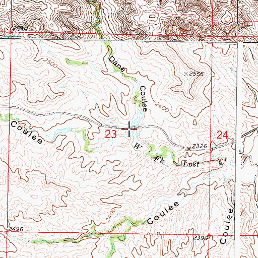 Topographic Map of Dane Coulee, MT