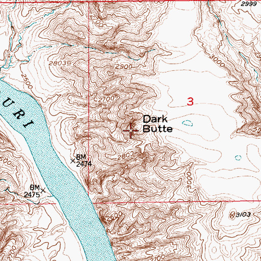 Topographic Map of Dark Butte, MT