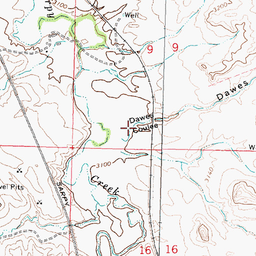 Topographic Map of Dawes Coulee, MT