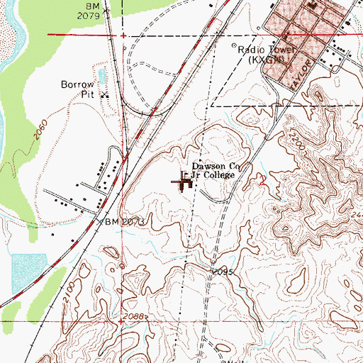 Topographic Map of Dawson Community College, MT