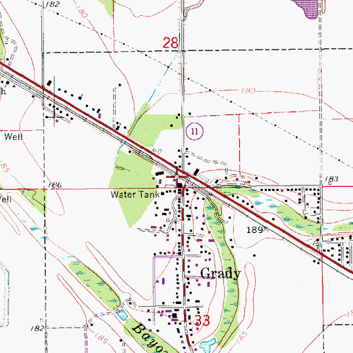 Topographic Map of Grady, AR