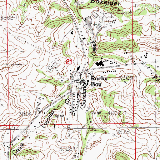 Topographic Map of Daychild Creek, MT