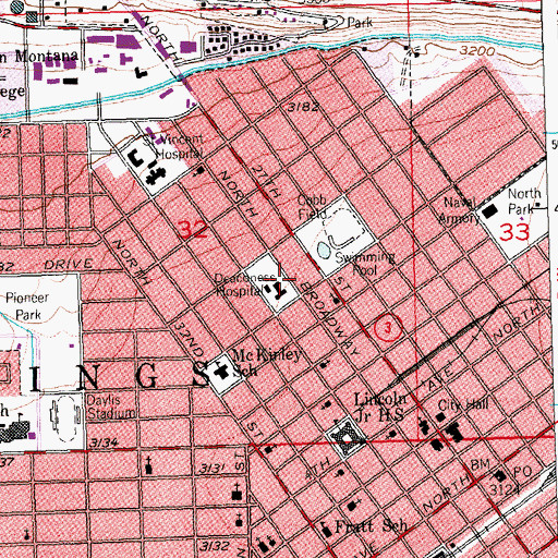 Topographic Map of Billings Clinic Hospital, MT