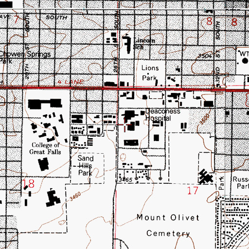 Topographic Map of Benefit Health System - East Campus, MT